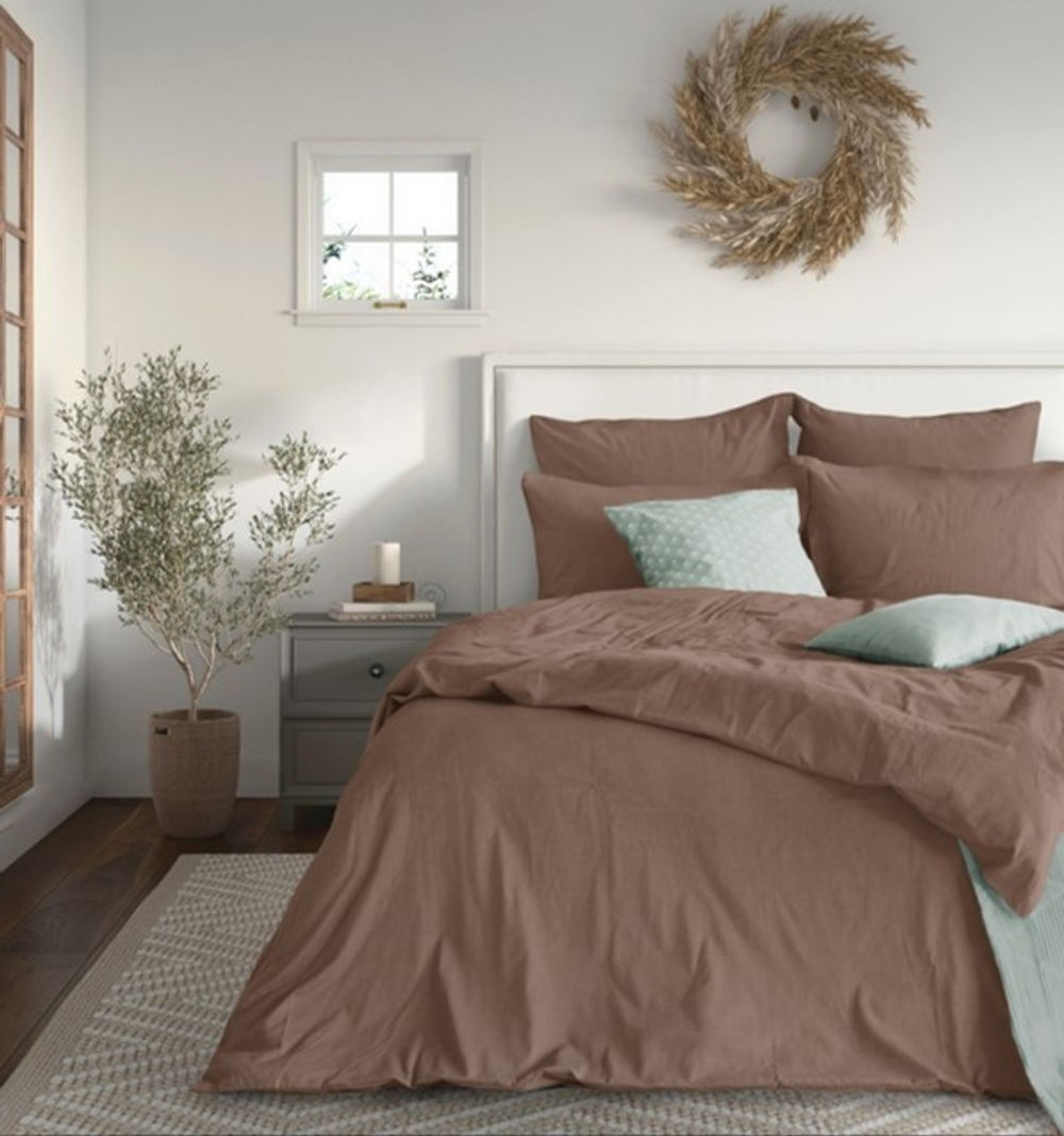 Комплект постельного белья  Сатин Евро с наволочками 50/70 и 70/70 (Карамель)