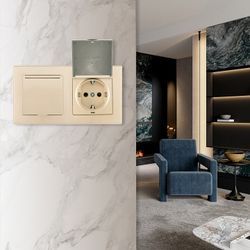 Розетка влагозащищенная с заземлением и со шторкой с крышкой Arte Milano SET06-2 SET06-2-41-1x2 shampan