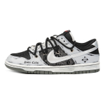 Nike Dunk Slip Resistant Abrasion Resistant Low top Skateboard Shoes Men"s Black Gray Silver