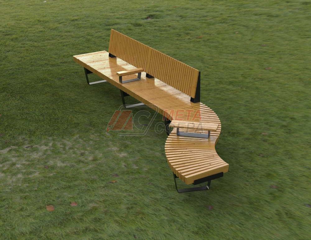 Скамейка Rail Road 02 двойная с подлокотниками и поворотом