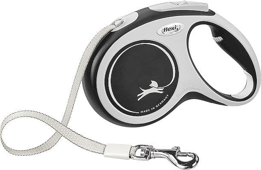 flexi рулетка NEW LINE Comfort M (до 25 кг) лента 5 м серый/черный