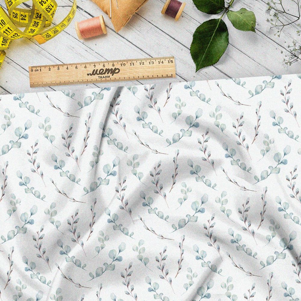 Ткань штапель простые веточки и листья