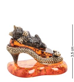 Народные промыслы AM- 387 Фигурка «Кошка на туфле» (латунь, янтарь)