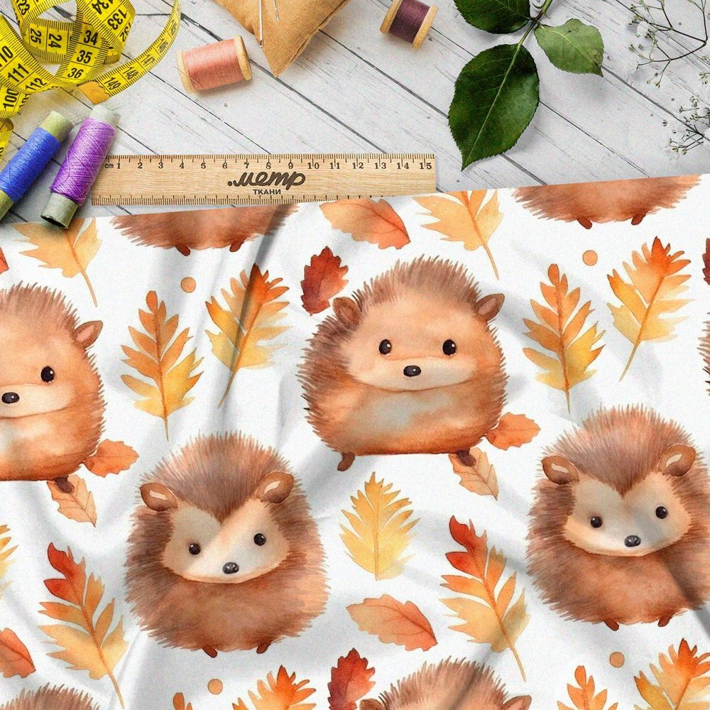 Ткань премиум интерлок осенние ежи