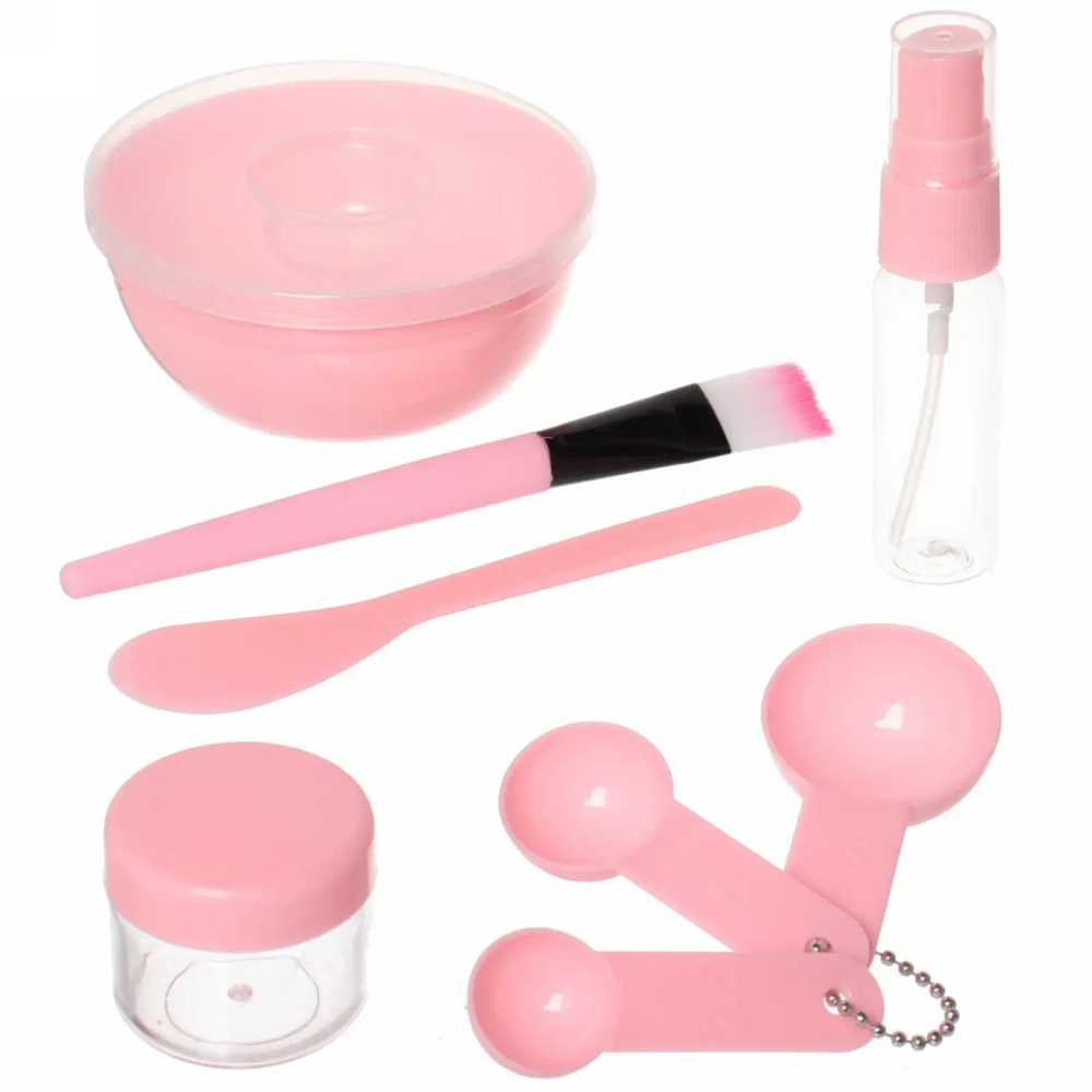 Набор косметический «Beauty professional», цвет розовый и мятный, три мерных ложки, чаша, кисть, лопатка, баночка и дозатор, 18,5*18,5*4,5