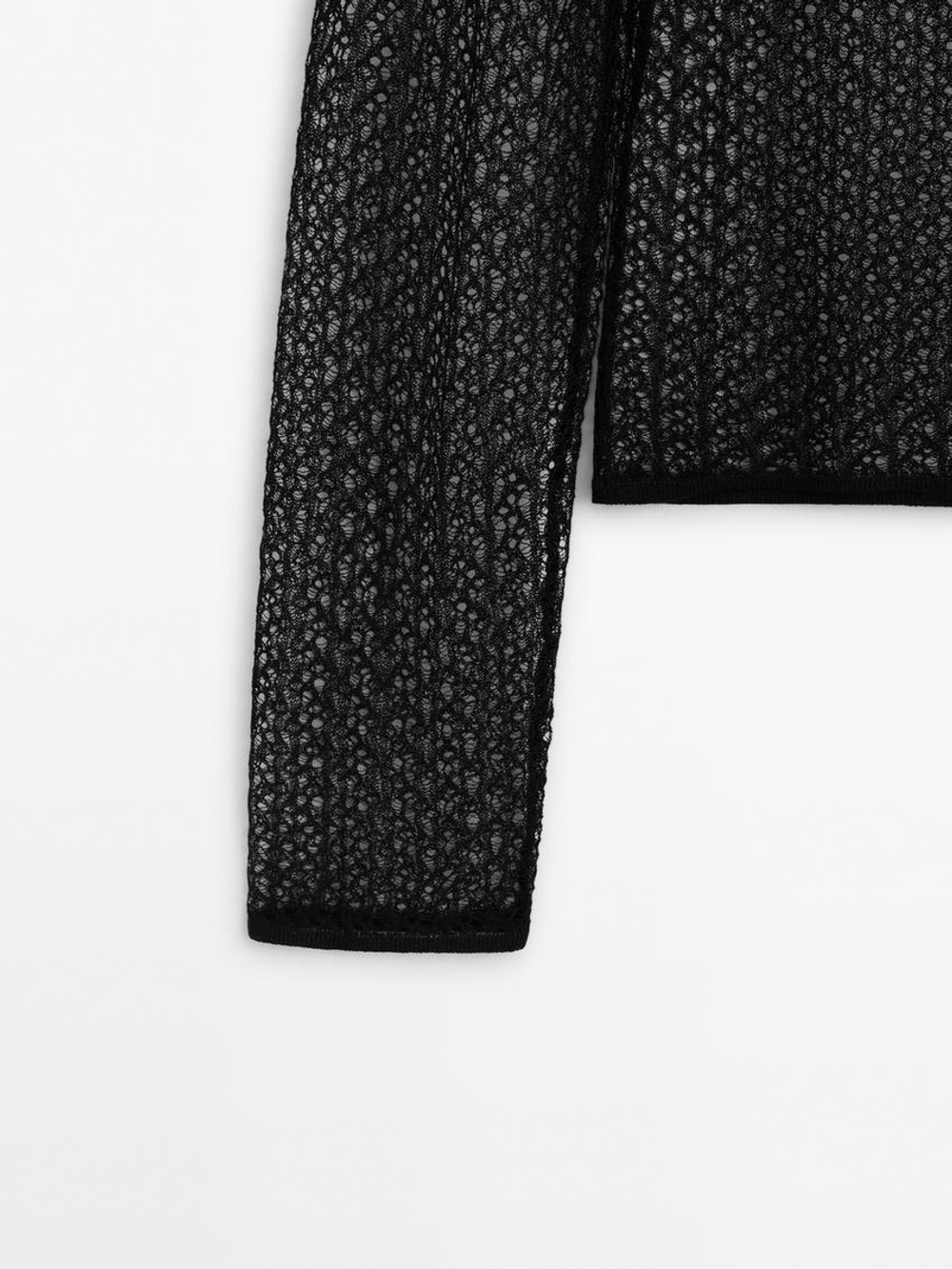 Massimo Dutti Укороченный свитер ажурной вязки, черный