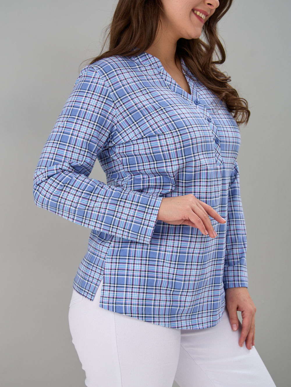Блузка БЛ-22/клеткаголубой-розовый
