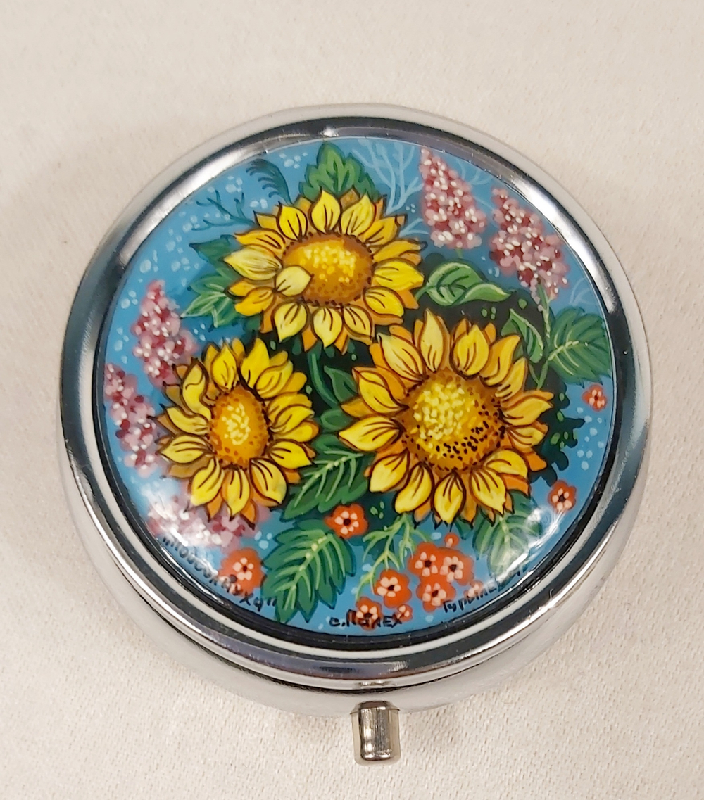 Таблетница с ручной росписью Палех "Подсолнухи"