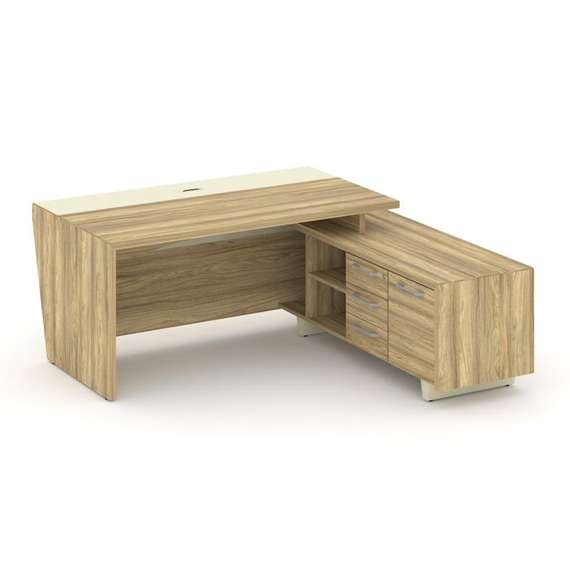 Corner Стол руководителя с тумбой COR.SRT-18 (R) Гикори Песочный/Ваниль/Металл Ваниль 1800*1800*750