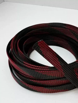 Оплетка кабельная из полиэстера змеиная кожа 12, 10-22мм, черно-красная, 10м