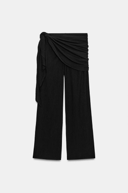 ZARA ШИРОКИЕ БРЮКИ С ПЛАТКОМ, ЧЕРНЫЙ