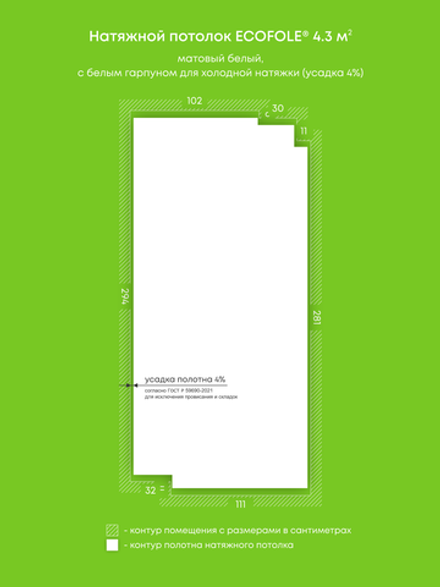 Матовый натяжной потолок 4.3 м2