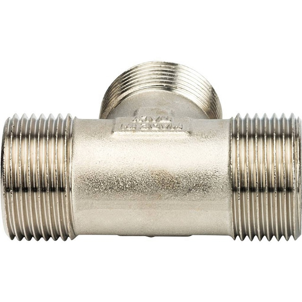 Тройник с наружной резьбой STOUT SFT 0018 - 1" (для стальных труб, латунь никелированная)