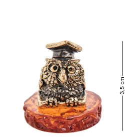 Народные промыслы AM-3250 Фигурка «Сова Ученица» (латунь, янтарь)