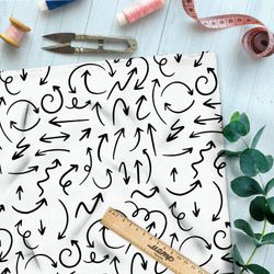 Ткань ниагара чёрные стрелки на бежевом фоне