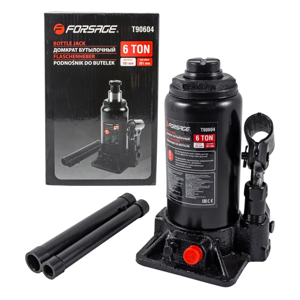 Домкрат бутылочный 6т с клапаном (h min-181мм, h max-351мм) Forsage F-T90604(DS)