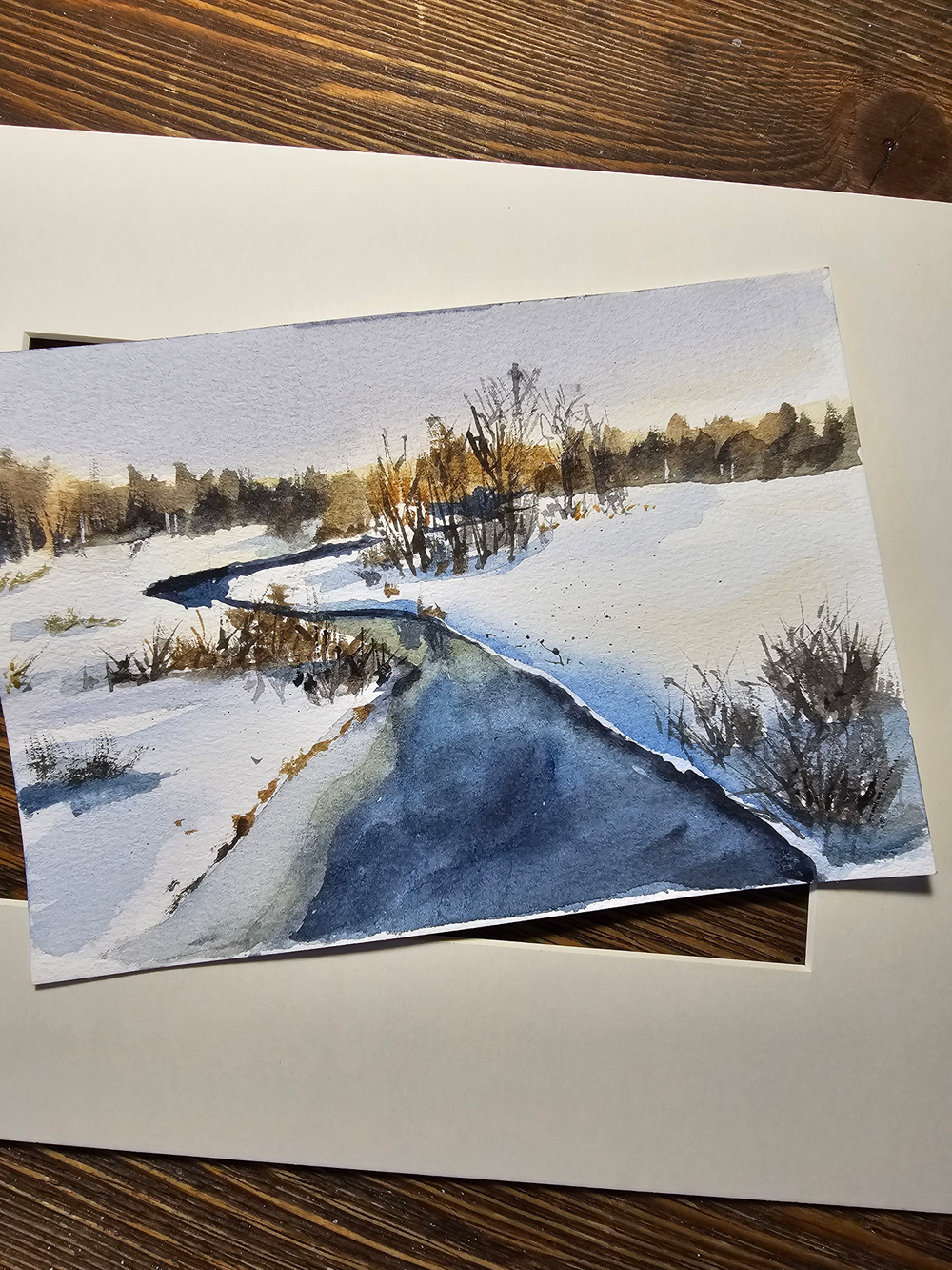 Картина авторская акварельная в паспарту 21х30 см на стену для интерьера "Орша в апреле"