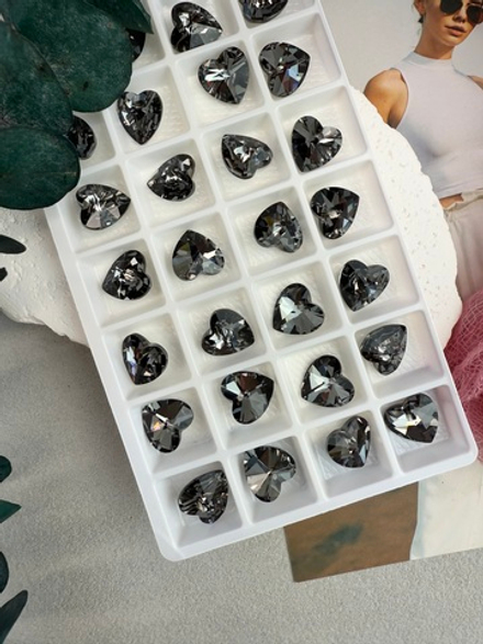 Подвеска сердце из хрустального стекла, heart 12 мм, 2 штуки, серый