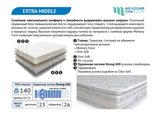 Матрас Extra-middle Strong-600 1200*2000 Мелодия сна
