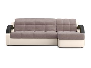 Диван угловой с оттоманкой Мадрид 1,4 - Velutto 22 коричневый/беж кожзам/ коричневая накладка