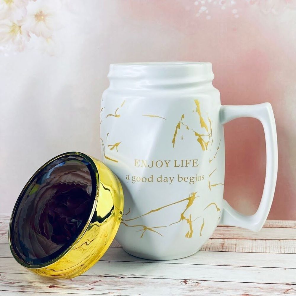 Lenardi 315-031 Кружка 450мл с крышкой в под.уп.(х36)Фарфор