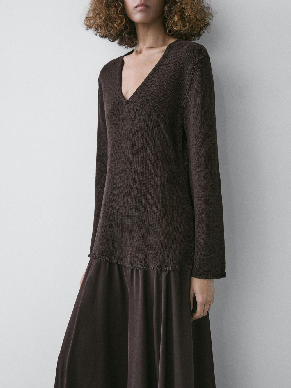Massimo Dutti Платье из хлопкового трикотажа, золотисто-коричневый