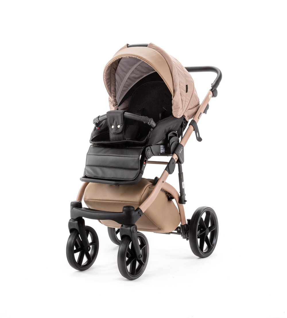 Детская универсальная коляска Adamex NOLA Natura CAMEL-5 (2в1) - Т.Бежевая ткань, Т. бежевая экокожи
