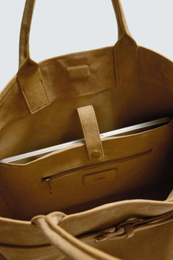ZARA КОЖАНАЯ СУМКА С РЕМНЕМ, КАРАМЕЛЬНО-КОРИЧНЕВЫЙ