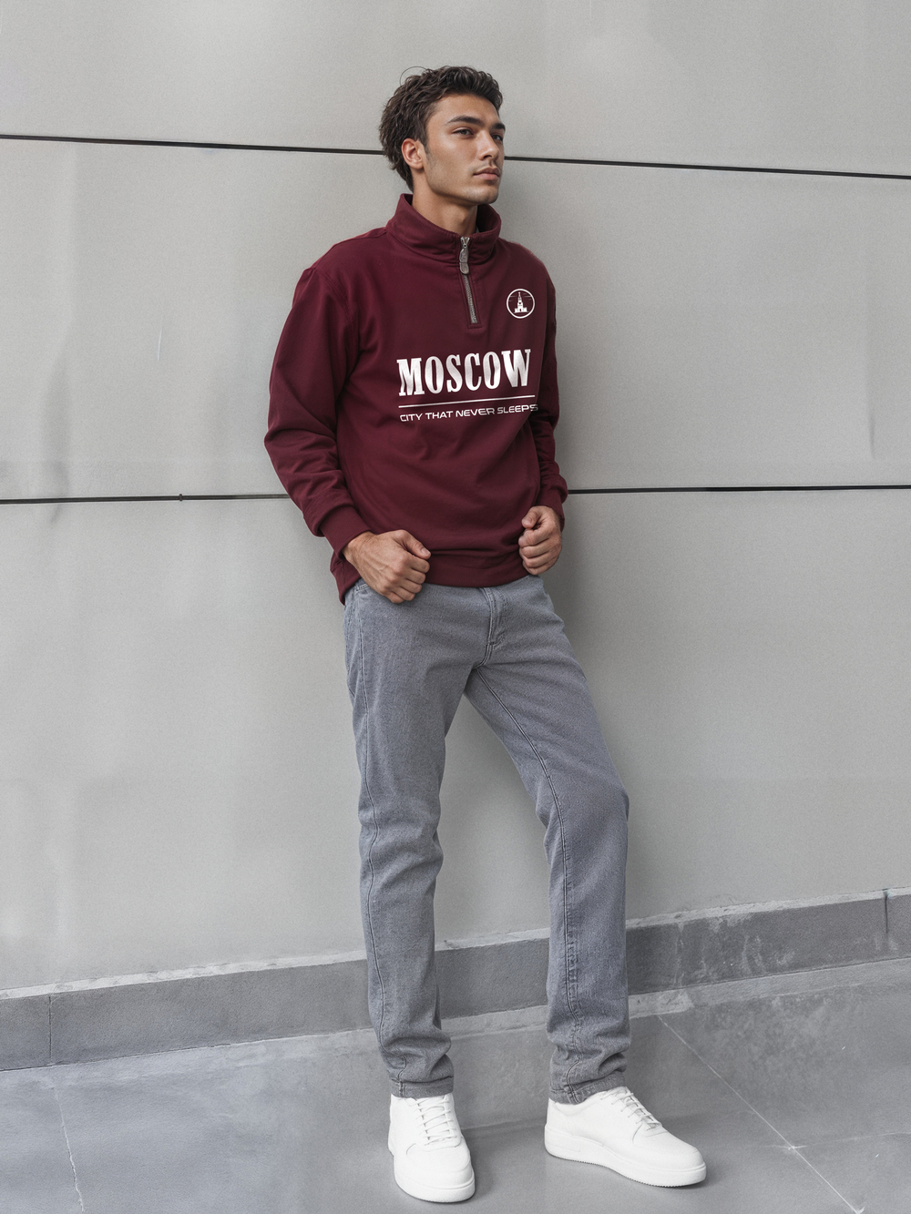Толстовка мужская с зип-воротником "Moscow" бордо