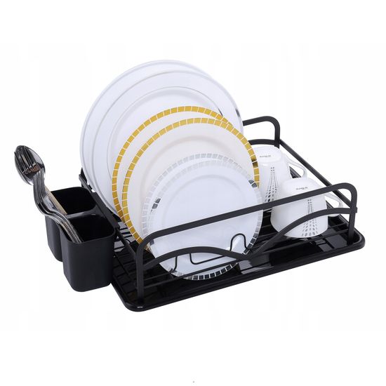 Сушилка для посуды Kamille KM-0755 из алюминия с поддоном (41,5х13,5х28 см) черная