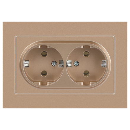 Розетка Intro Accent 6-205-04 2X2P+E Schuko, 16А-250В, IP20, СУ, AL/CU, шампань