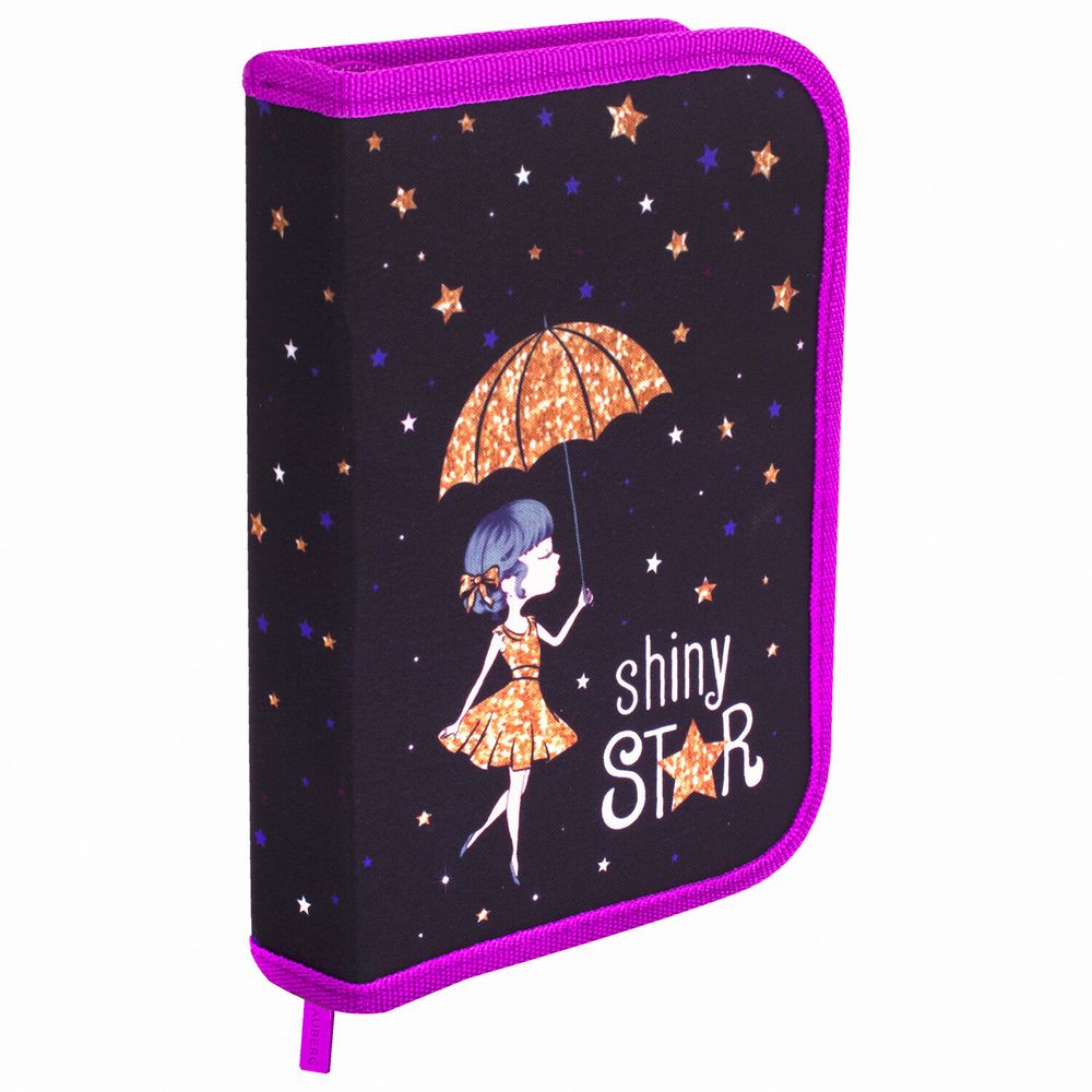 Пенал BRAUBERG, 1 отделение, 2 откидные планки, полиэстер, 21х14 см, "Shiny star", 270312