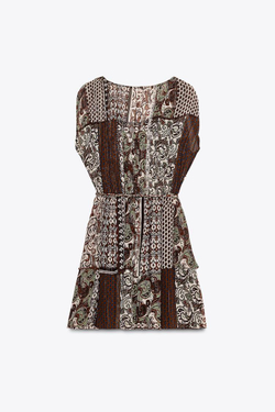 ZARA ПЛАТЬЕ С БУСИНАМИ, ПРИНТОМ И МЕТАЛЛИЗИРОВАННОЙ НИТЬЮ, РАЗНОЦВЕТНЫЙ