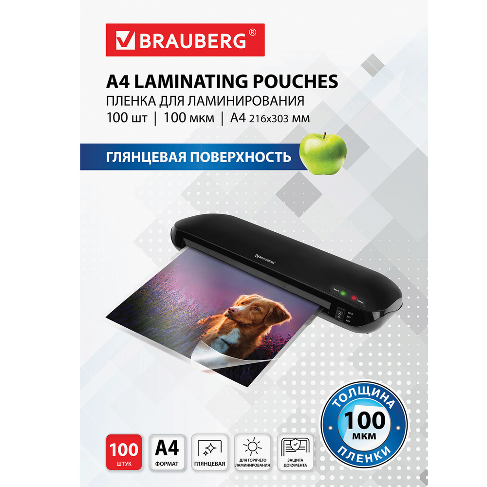 Пленки-заготовки для ламинирования А4 комплект 100 шт. 100 мкм BRAUBERG (2 штуки в упаковке)