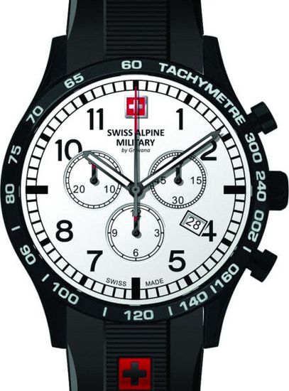 С ремешком Мужские наручные часы с черным силиконовым ремешком Swiss Alpine Military 1746.9872 chrono 43mm 10ATM