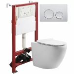 Унитаз подвесной Orange CI07-150W+APB100 безободковый, с крышкой микролифт, с инсталляцией, белый/кнопка хром