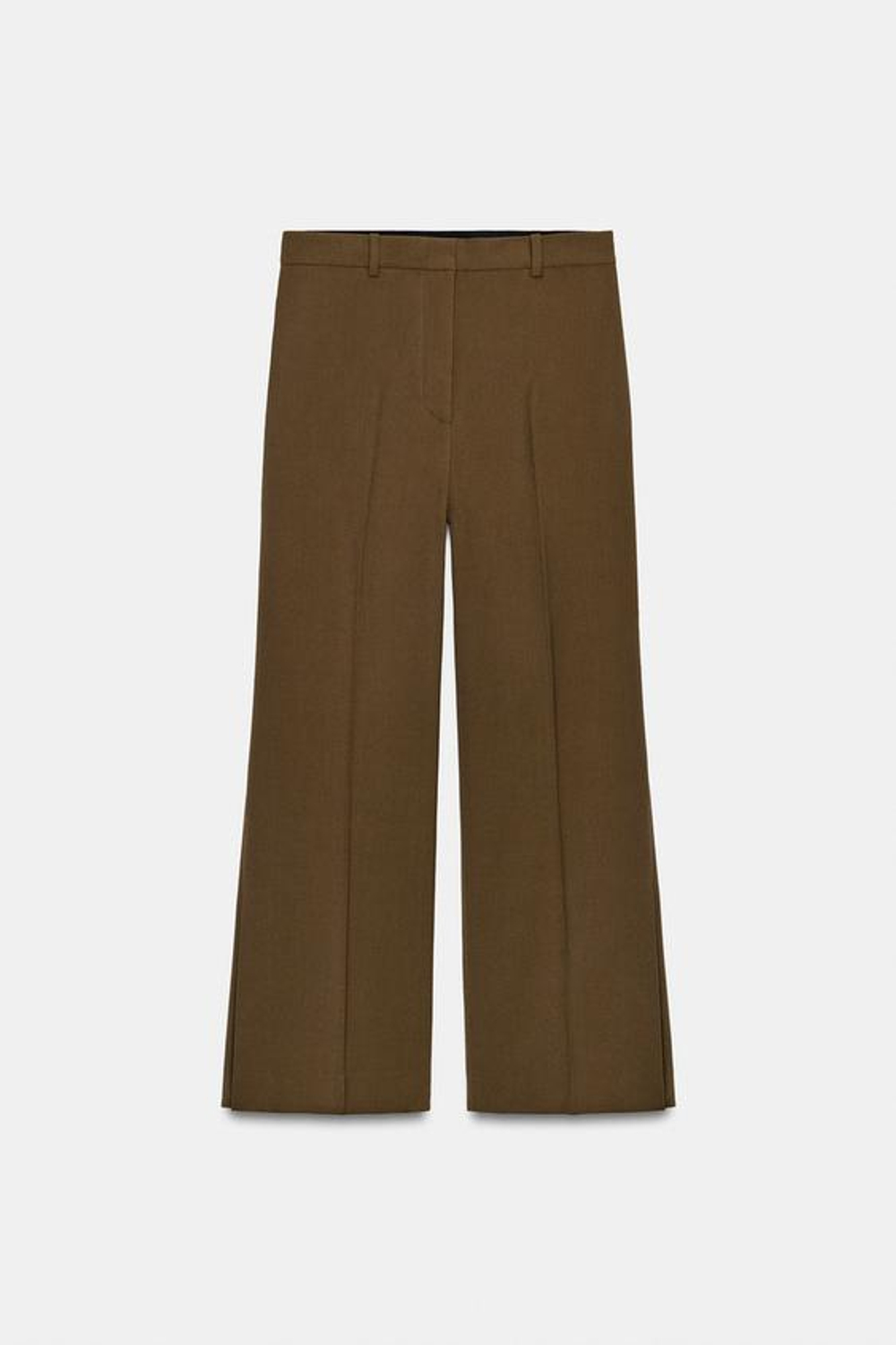 ZARA БРЮКИ ПРЯМОГО КРОЯ С РАЗРЕЗАМИ — ZW COLLECTION, ХАКИ