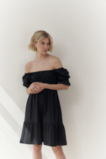 Платье мини с рукавом фонарик