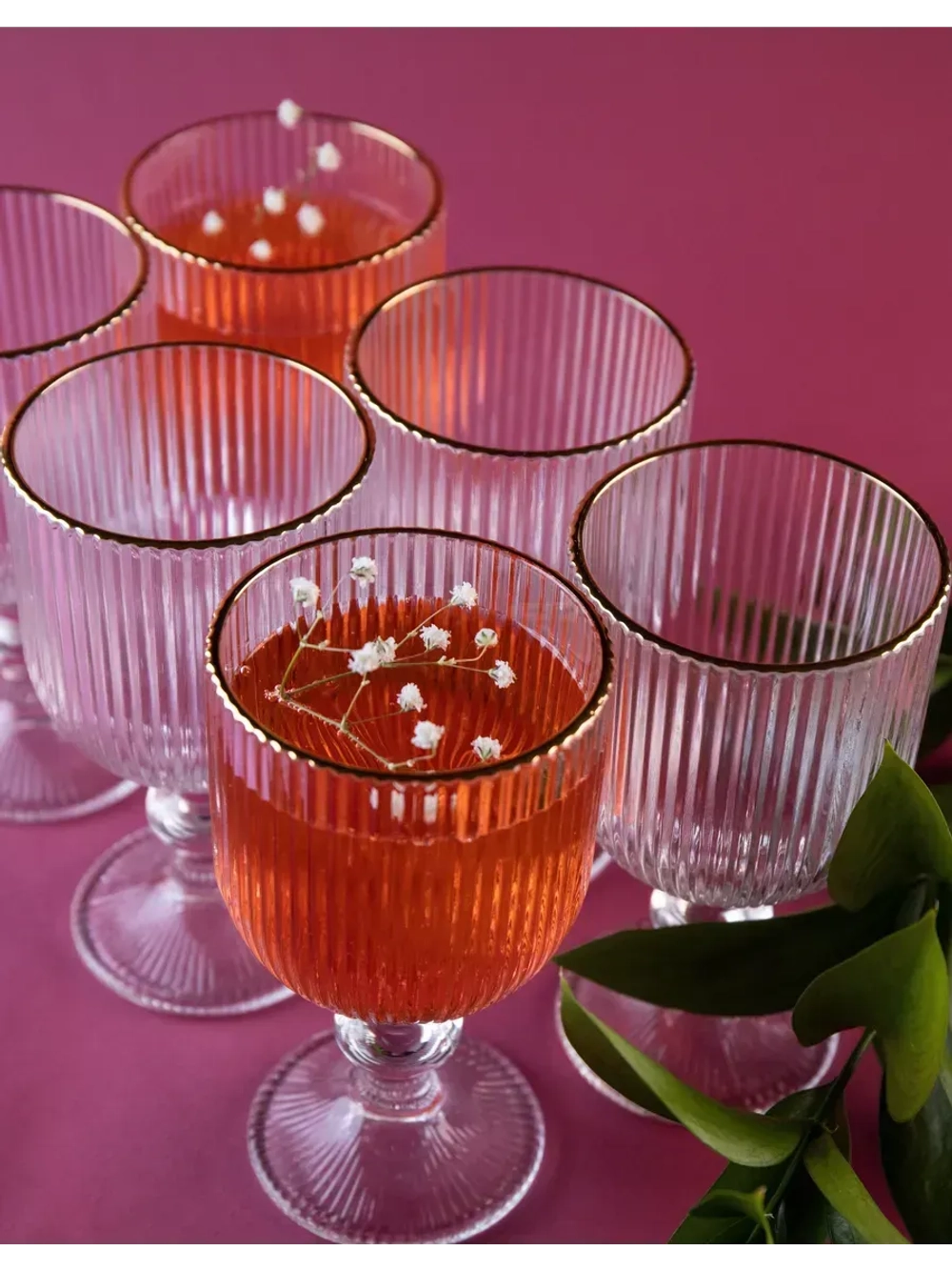 Набор бокалов вина 6 шт., ребристые с золотой каймой