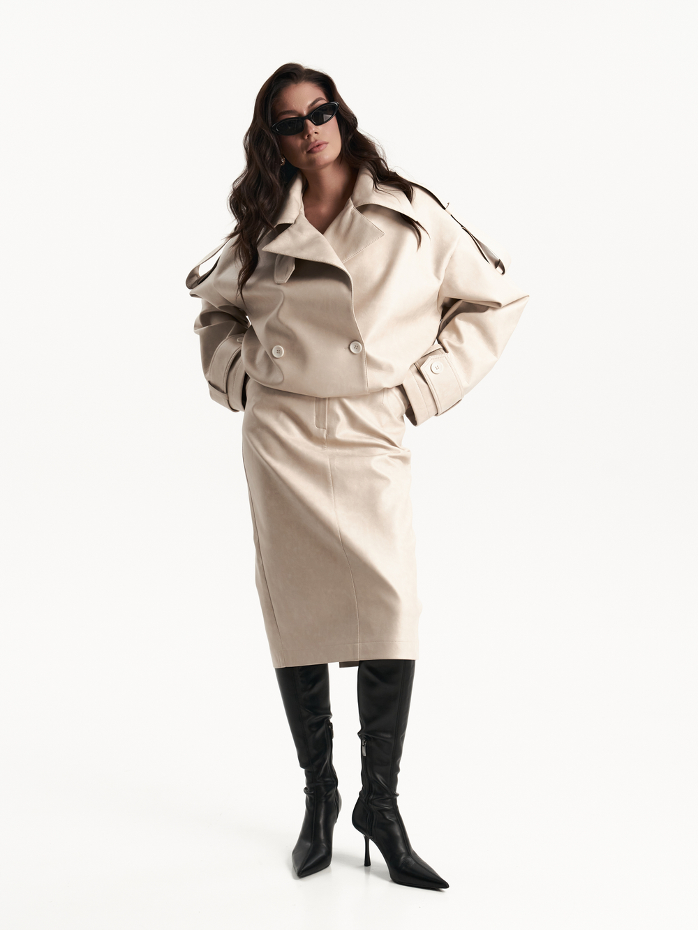 Юбка экокожа в молочном цвете