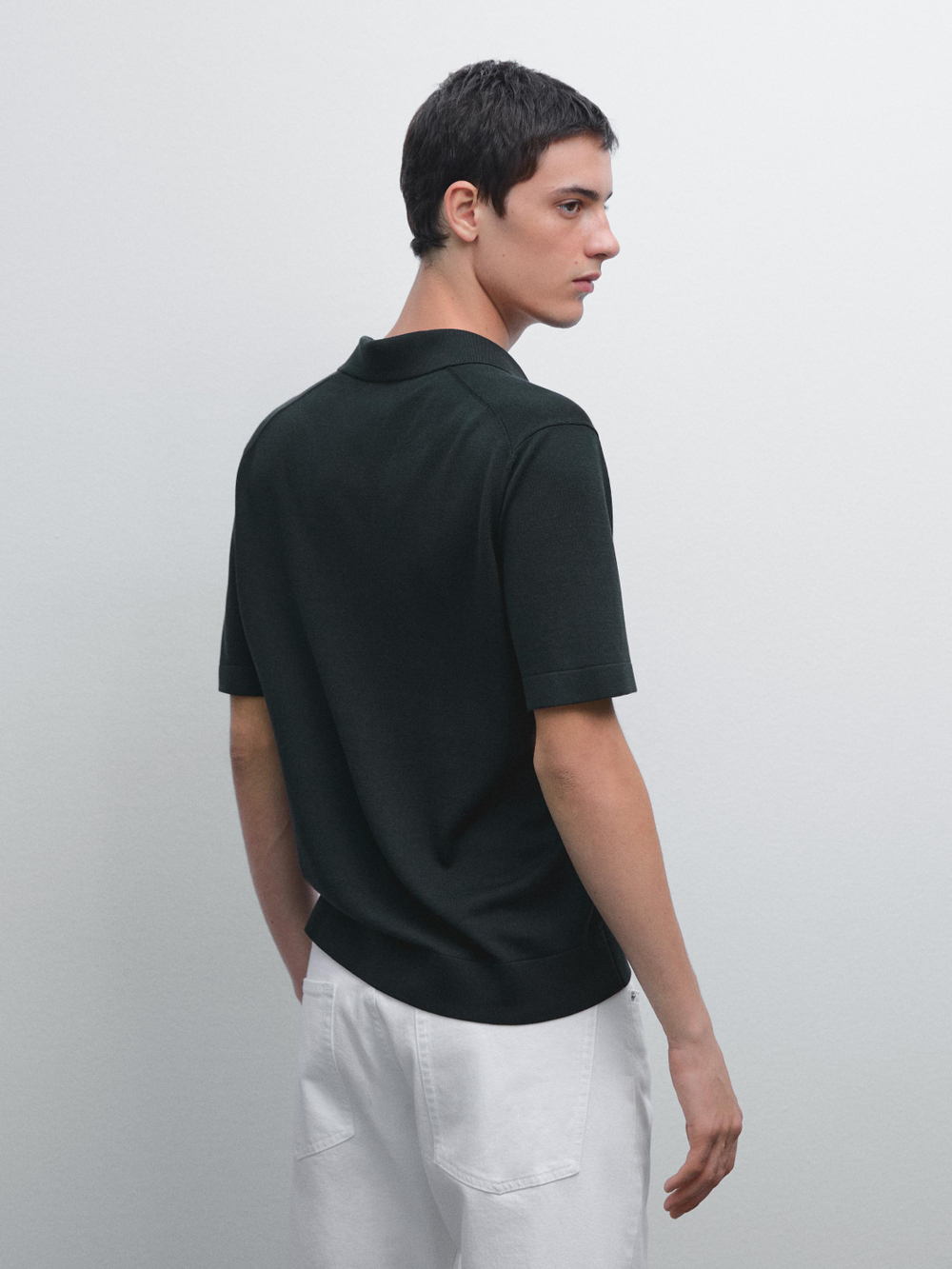 Massimo Dutti Вязаная футболка-поло с V-образным вырезом, темно-синий