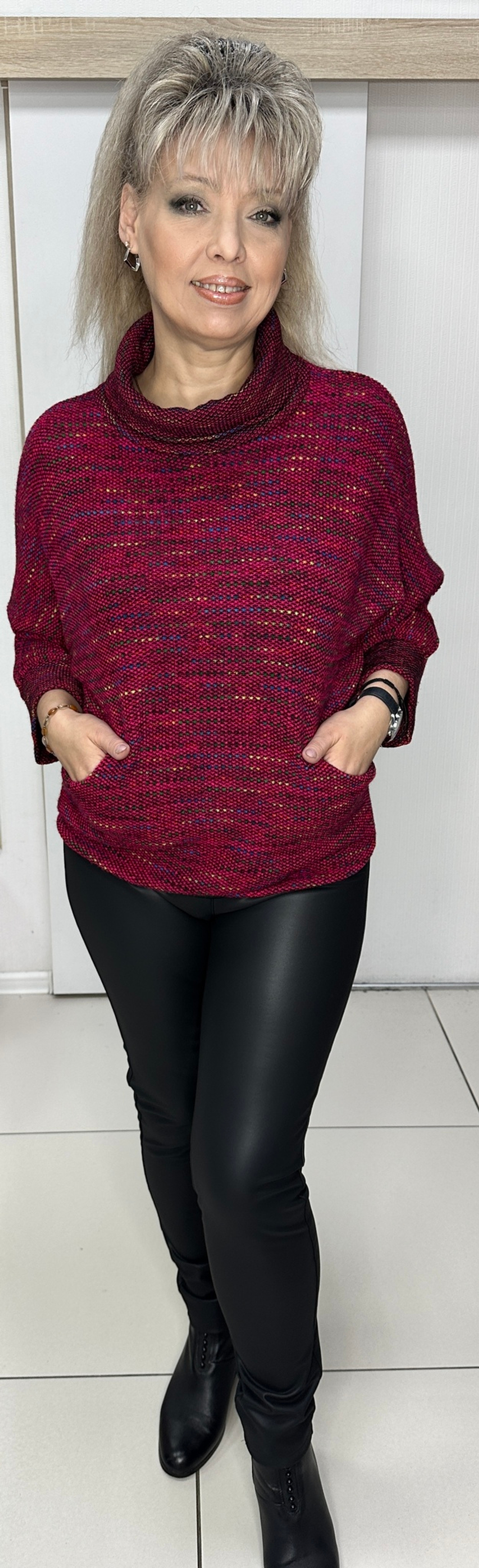 Итальянский меланжевый джемпер с кармашками и хомутом