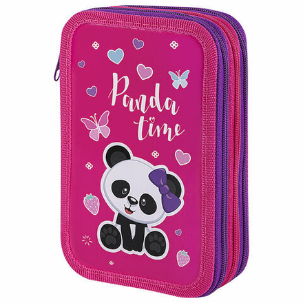 Пенал ПИФАГОР, 3 отделения, ламинированный картон, 19х11 см, "Panda time"