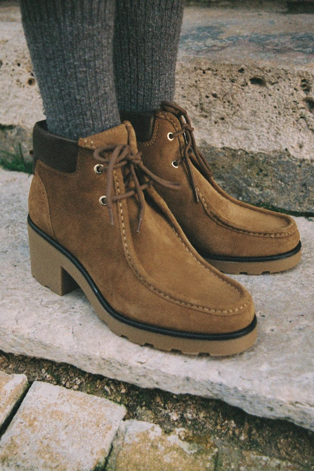 ZARA БОТИЛЬОНЫ НА ШНУРОВКЕ, КОРИЧНЕВЫЙ