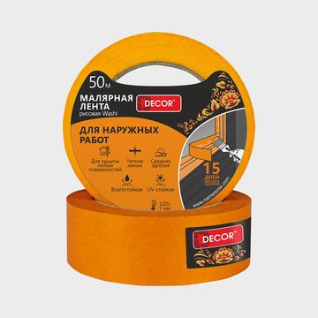 Малярная лента 38мм х 25м для наружных работ DECOR