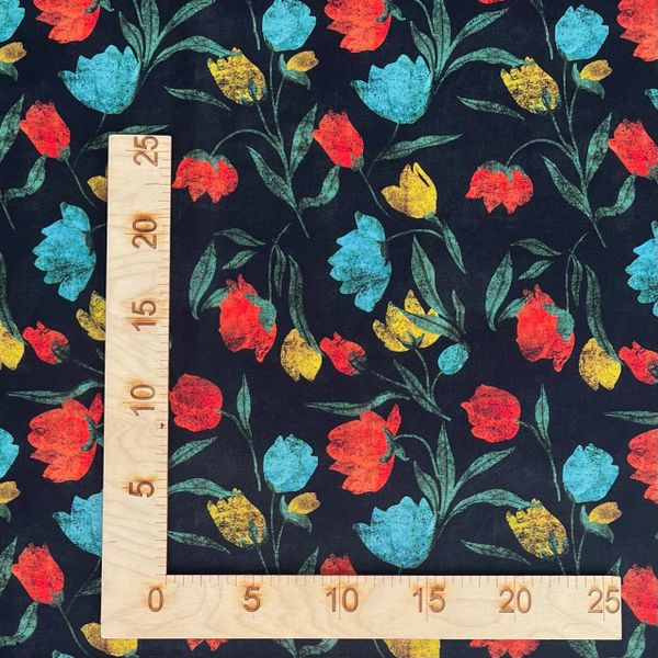 ЦВЕТОЧНОЕ ТРИО НА ТЕМНО-СИНЕМ - 100% хлопок 3