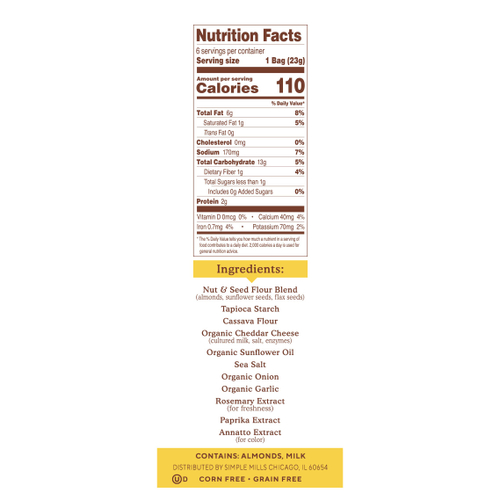 Simple Mills, крекеры из миндальной муки, с фермерским чеддером, 6 упаковок по 23 г (0,8 унции)