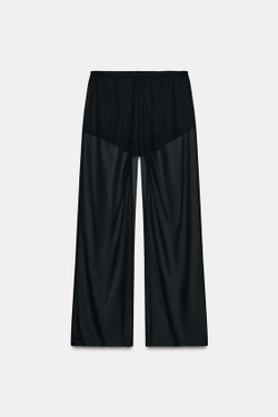 ZARA СТРУЯЩИЕСЯ ПОЛУПРОЗРАЧНЫЕ БРЮКИ, ЧЕРНЫЙ