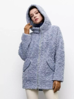 Шуба чебурашка с капюшоном, голубая, Северина
