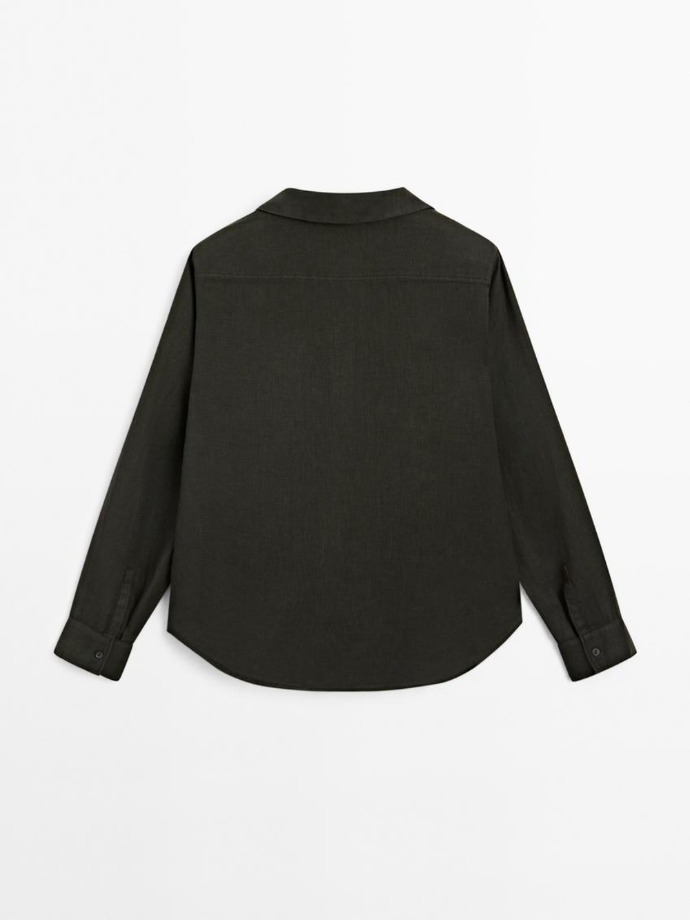 Massimo Dutti Рубашка из струящегося 100% льна, темно-зеленый